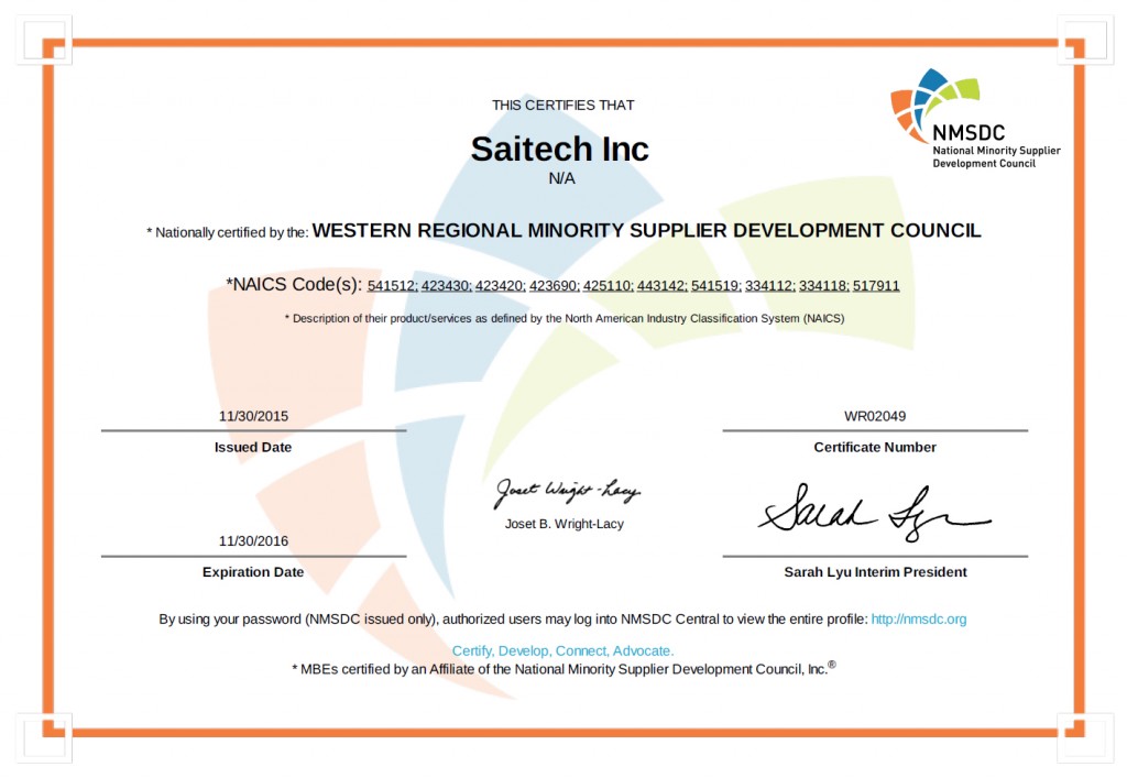 Western Regional Minority Supplier Development Council Saitech Inc